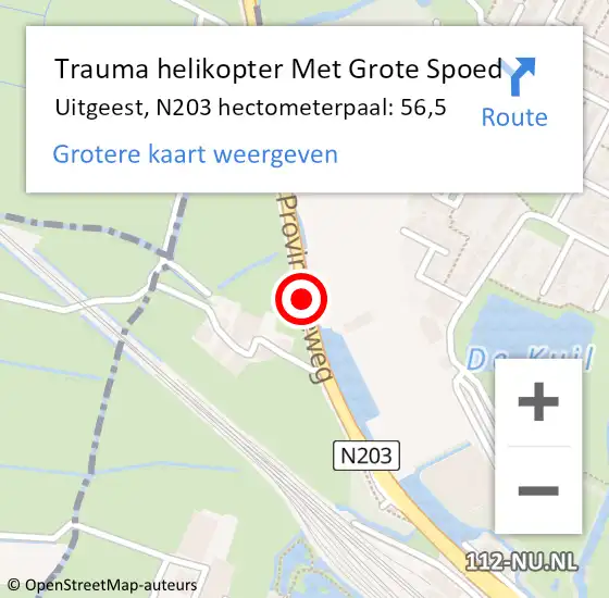 Locatie op kaart van de 112 melding: Trauma helikopter Met Grote Spoed Naar Uitgeest, N203 hectometerpaal: 56,5 op 26 maart 2024 10:21