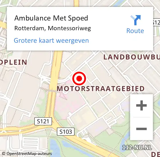 Locatie op kaart van de 112 melding: Ambulance Met Spoed Naar Rotterdam, Montessoriweg op 26 maart 2024 10:28