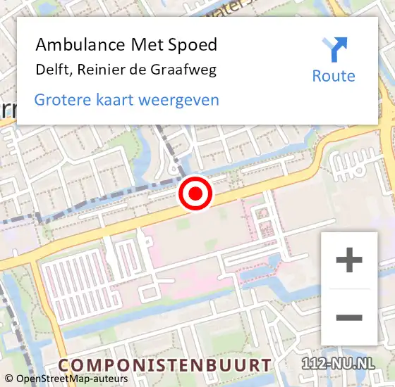 Locatie op kaart van de 112 melding: Ambulance Met Spoed Naar Delft, Reinier de Graafweg op 26 maart 2024 11:01