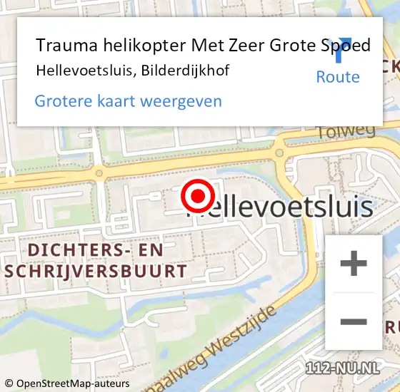 Locatie op kaart van de 112 melding: Trauma helikopter Met Zeer Grote Spoed Naar Hellevoetsluis, Bilderdijkhof op 26 maart 2024 11:01