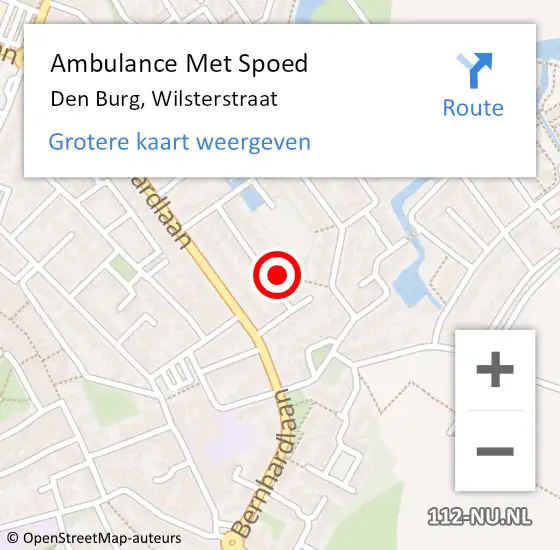 Locatie op kaart van de 112 melding: Ambulance Met Spoed Naar Den Burg, Wilsterstraat op 26 maart 2024 11:06