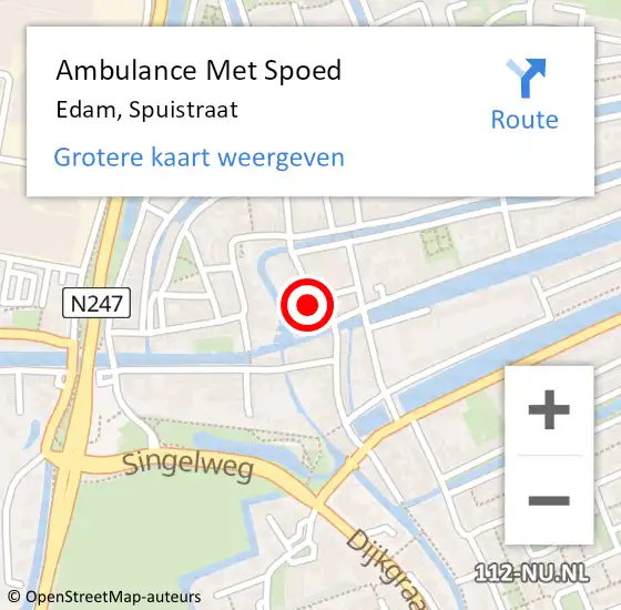 Locatie op kaart van de 112 melding: Ambulance Met Spoed Naar Edam, Spuistraat op 26 maart 2024 12:40