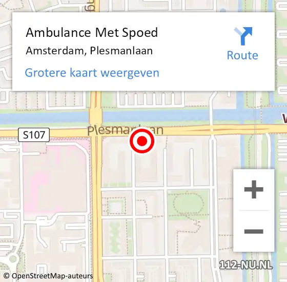 Locatie op kaart van de 112 melding: Ambulance Met Spoed Naar Amsterdam, Plesmanlaan op 26 maart 2024 12:48
