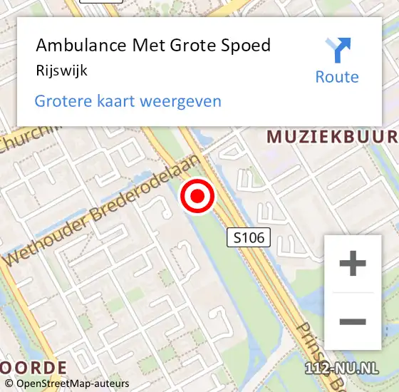 Locatie op kaart van de 112 melding: Ambulance Met Grote Spoed Naar Rijswijk op 26 maart 2024 13:10