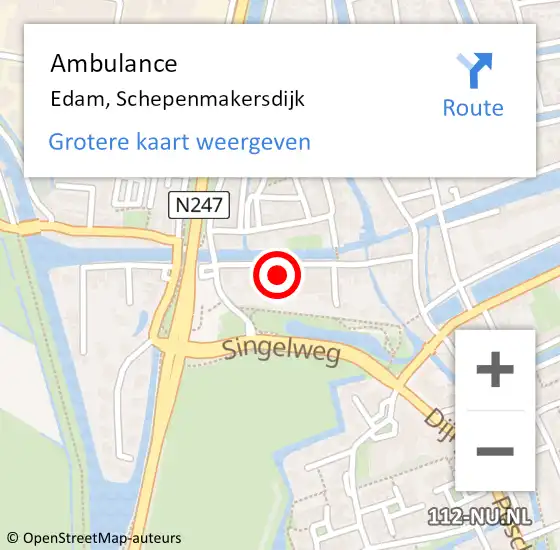 Locatie op kaart van de 112 melding: Ambulance Edam, Schepenmakersdijk op 26 maart 2024 13:20