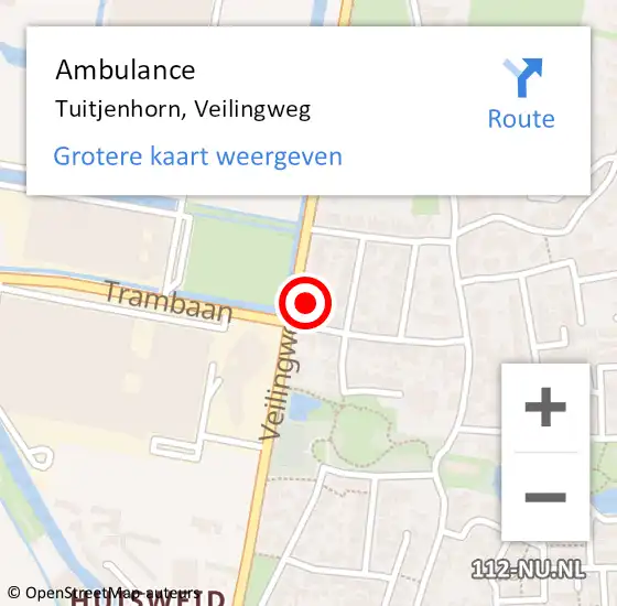 Locatie op kaart van de 112 melding: Ambulance Tuitjenhorn, Veilingweg op 26 maart 2024 13:34