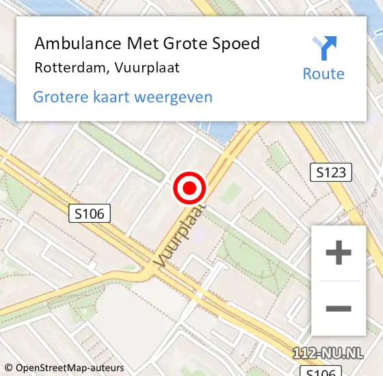 Locatie op kaart van de 112 melding: Ambulance Met Grote Spoed Naar Rotterdam, Vuurplaat op 26 maart 2024 14:06