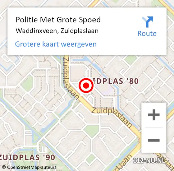 Locatie op kaart van de 112 melding: Politie Met Grote Spoed Naar Waddinxveen, Zuidplaslaan op 26 maart 2024 14:25