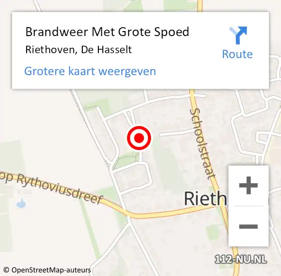 Locatie op kaart van de 112 melding: Brandweer Met Grote Spoed Naar Riethoven, De Hasselt op 26 maart 2024 14:26