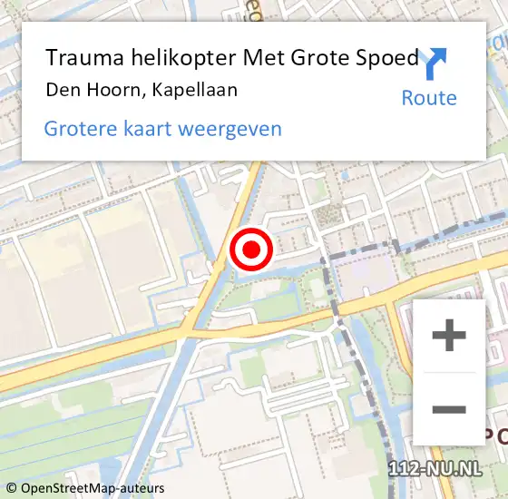 Locatie op kaart van de 112 melding: Trauma helikopter Met Grote Spoed Naar Den Hoorn, Kapellaan op 26 maart 2024 14:28