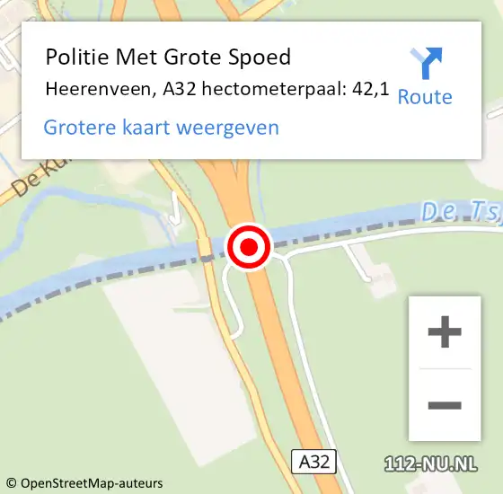 Locatie op kaart van de 112 melding: Politie Met Grote Spoed Naar Heerenveen, A32 hectometerpaal: 42,1 op 26 maart 2024 15:08
