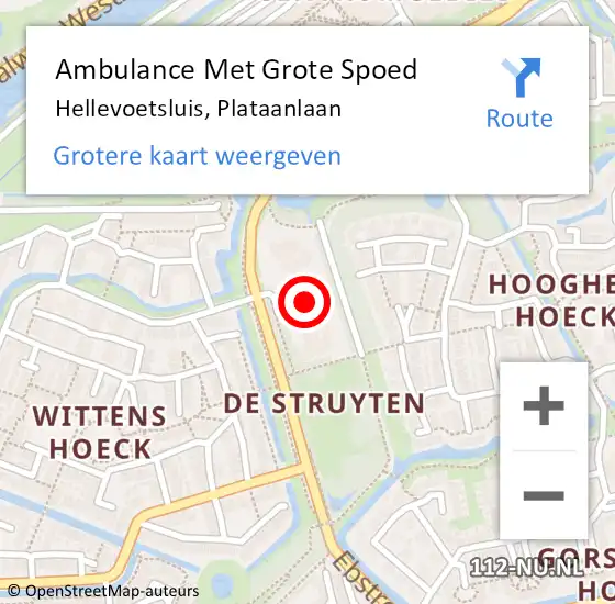 Locatie op kaart van de 112 melding: Ambulance Met Grote Spoed Naar Hellevoetsluis, Plataanlaan op 26 maart 2024 15:19