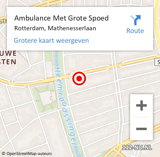 Locatie op kaart van de 112 melding: Ambulance Met Grote Spoed Naar Rotterdam, Mathenesserlaan op 26 maart 2024 15:32