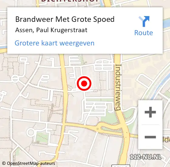 Locatie op kaart van de 112 melding: Brandweer Met Grote Spoed Naar Assen, Paul Krugerstraat op 26 maart 2024 15:40