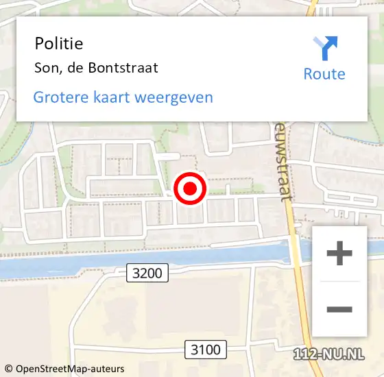 Locatie op kaart van de 112 melding: Politie Son, de Bontstraat op 26 maart 2024 15:50