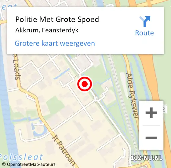 Locatie op kaart van de 112 melding: Politie Met Grote Spoed Naar Akkrum, Feansterdyk op 26 maart 2024 16:06