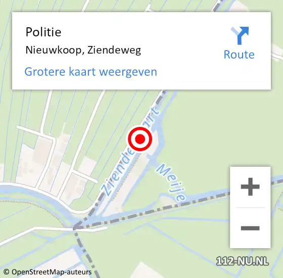Locatie op kaart van de 112 melding: Politie Nieuwkoop, Ziendeweg op 26 maart 2024 16:17