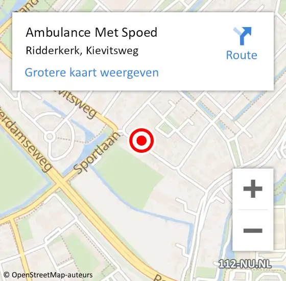 Locatie op kaart van de 112 melding: Ambulance Met Spoed Naar Ridderkerk, Kievitsweg op 26 maart 2024 16:19