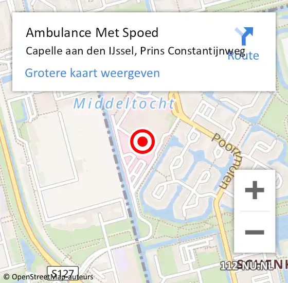 Locatie op kaart van de 112 melding: Ambulance Met Spoed Naar Capelle aan den IJssel, Prins Constantijnweg op 26 maart 2024 16:22
