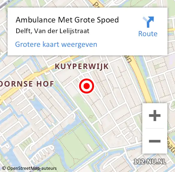 Locatie op kaart van de 112 melding: Ambulance Met Grote Spoed Naar Delft, Van der Lelijstraat op 26 maart 2024 16:22