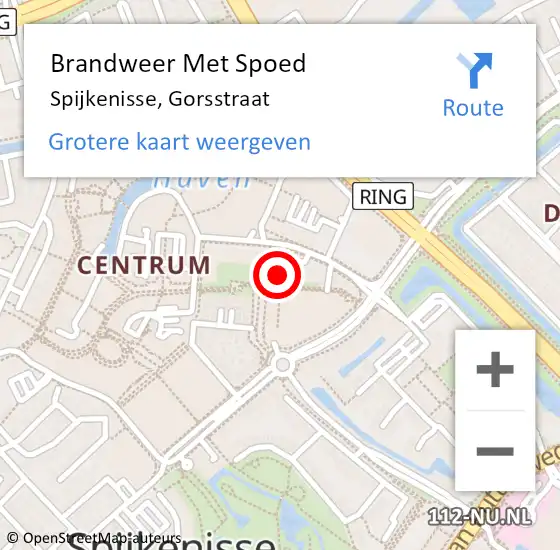 Locatie op kaart van de 112 melding: Brandweer Met Spoed Naar Spijkenisse, Gorsstraat op 26 maart 2024 16:56