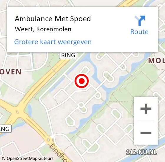 Locatie op kaart van de 112 melding: Ambulance Met Spoed Naar Weert, Korenmolen op 26 maart 2024 17:11
