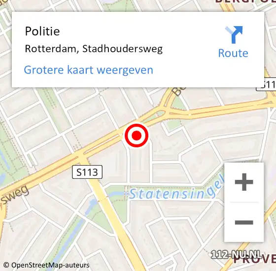 Locatie op kaart van de 112 melding: Politie Rotterdam, Stadhoudersweg op 26 maart 2024 17:31