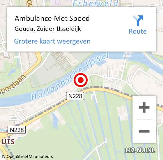 Locatie op kaart van de 112 melding: Ambulance Met Spoed Naar Gouda, Zuider IJsseldijk op 26 maart 2024 17:54