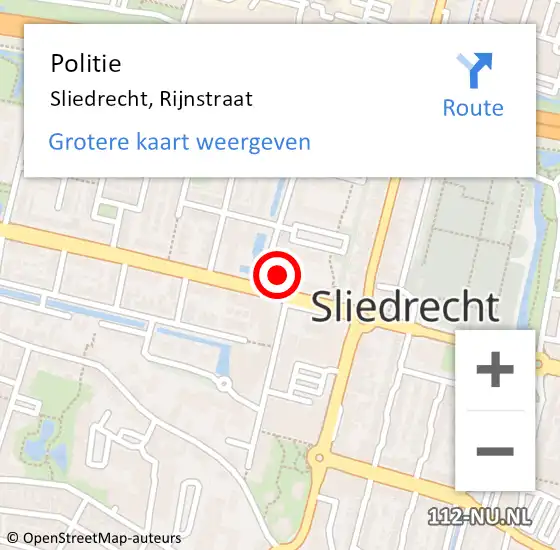 Locatie op kaart van de 112 melding: Politie Sliedrecht, Rijnstraat op 26 maart 2024 18:37