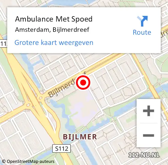 Locatie op kaart van de 112 melding: Ambulance Met Spoed Naar Amsterdam, Bijlmerdreef op 26 maart 2024 19:22