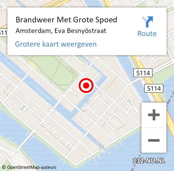 Locatie op kaart van de 112 melding: Brandweer Met Grote Spoed Naar Amsterdam, Eva Besnyöstraat op 26 maart 2024 19:41