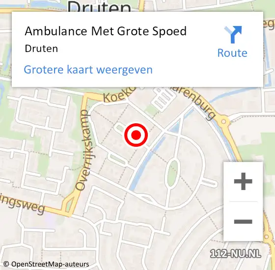 Locatie op kaart van de 112 melding: Ambulance Met Grote Spoed Naar Druten op 26 maart 2024 20:12