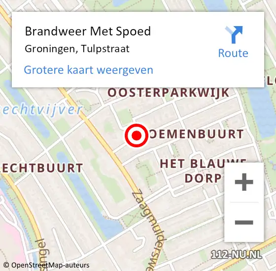 Locatie op kaart van de 112 melding: Brandweer Met Spoed Naar Groningen, Tulpstraat op 26 maart 2024 20:25