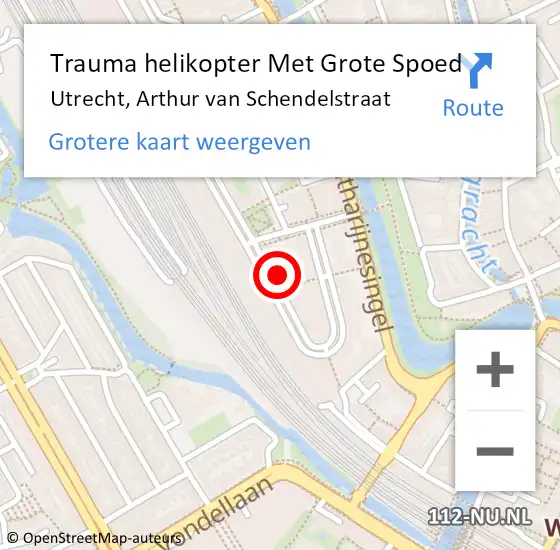 Locatie op kaart van de 112 melding: Trauma helikopter Met Grote Spoed Naar Utrecht, Arthur van Schendelstraat op 26 maart 2024 20:55