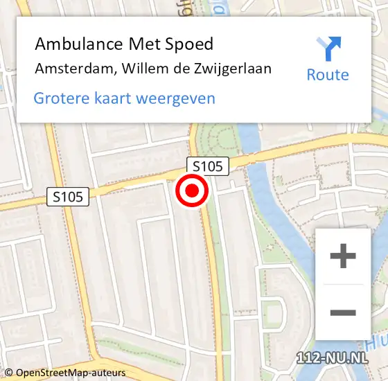 Locatie op kaart van de 112 melding: Ambulance Met Spoed Naar Amsterdam, Willem de Zwijgerlaan op 26 maart 2024 21:02