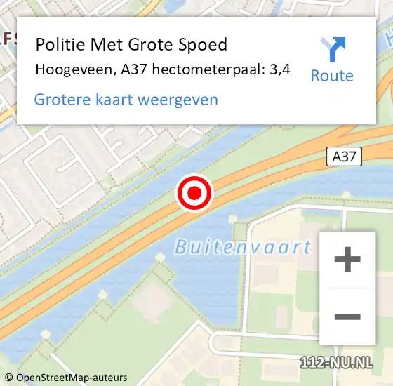 Locatie op kaart van de 112 melding: Politie Met Grote Spoed Naar Hoogeveen, A37 hectometerpaal: 3,4 op 26 maart 2024 21:32