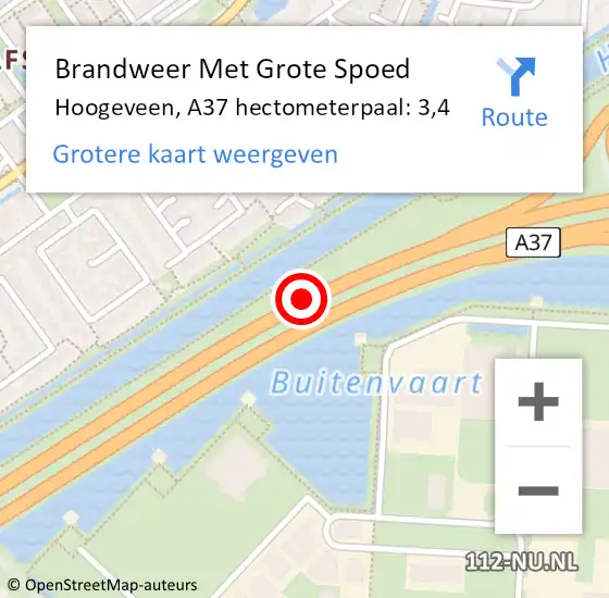 Locatie op kaart van de 112 melding: Brandweer Met Grote Spoed Naar Hoogeveen, A37 hectometerpaal: 3,4 op 26 maart 2024 21:33