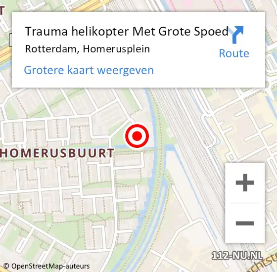 Locatie op kaart van de 112 melding: Trauma helikopter Met Grote Spoed Naar Rotterdam, Homerusplein op 26 maart 2024 22:19