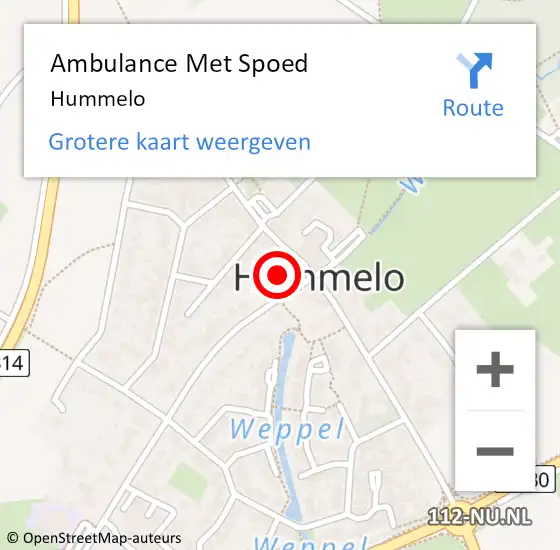 Locatie op kaart van de 112 melding: Ambulance Met Spoed Naar Hummelo op 26 maart 2024 22:20