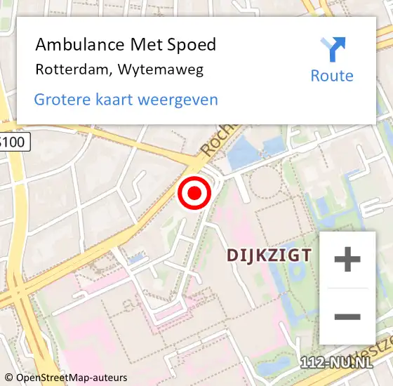 Locatie op kaart van de 112 melding: Ambulance Met Spoed Naar Rotterdam, Wytemaweg op 26 maart 2024 22:45