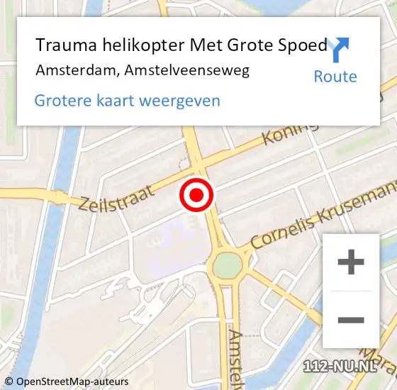 Locatie op kaart van de 112 melding: Trauma helikopter Met Grote Spoed Naar Amsterdam, Amstelveenseweg op 26 maart 2024 22:45
