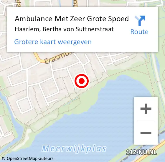 Locatie op kaart van de 112 melding: Ambulance Met Zeer Grote Spoed Naar Haarlem, Bertha von Suttnerstraat op 26 maart 2024 23:03
