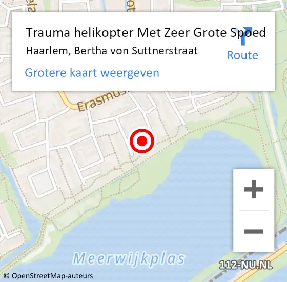 Locatie op kaart van de 112 melding: Trauma helikopter Met Zeer Grote Spoed Naar Haarlem, Bertha von Suttnerstraat op 26 maart 2024 23:04