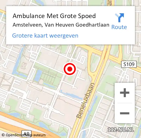 Locatie op kaart van de 112 melding: Ambulance Met Grote Spoed Naar Amstelveen, Van Heuven Goedhartlaan op 27 maart 2024 00:27