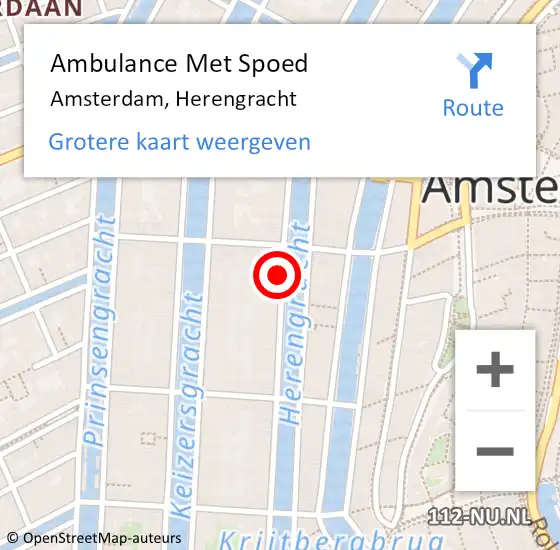 Locatie op kaart van de 112 melding: Ambulance Met Spoed Naar Amsterdam, Herengracht op 27 maart 2024 00:37