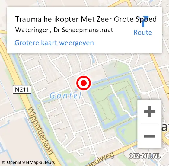 Locatie op kaart van de 112 melding: Trauma helikopter Met Zeer Grote Spoed Naar Wateringen, Dr Schaepmanstraat op 27 maart 2024 00:38
