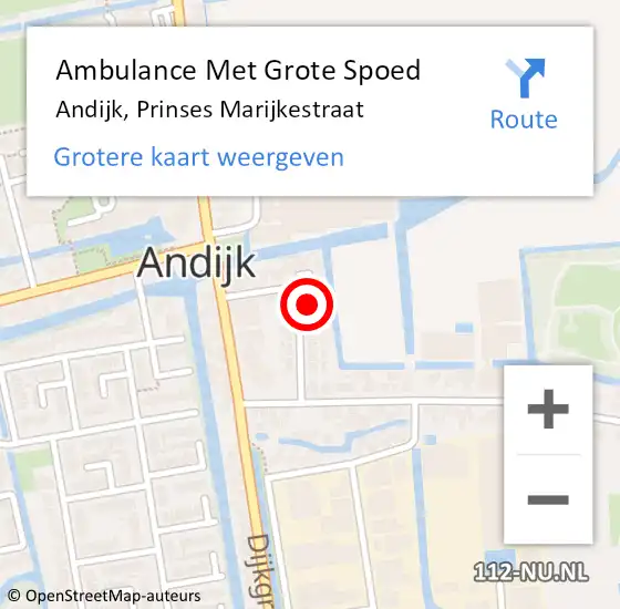 Locatie op kaart van de 112 melding: Ambulance Met Grote Spoed Naar Andijk, Prinses Marijkestraat op 27 maart 2024 00:58