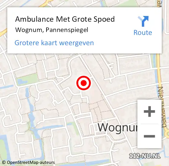 Locatie op kaart van de 112 melding: Ambulance Met Grote Spoed Naar Wognum, Pannenspiegel op 27 maart 2024 01:12