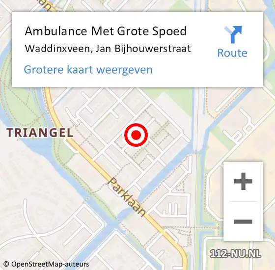Locatie op kaart van de 112 melding: Ambulance Met Grote Spoed Naar Waddinxveen, Jan Bijhouwerstraat op 27 maart 2024 01:26
