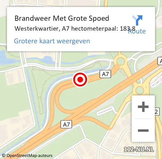 Locatie op kaart van de 112 melding: Brandweer Met Grote Spoed Naar Westerkwartier, A7 hectometerpaal: 183,8 op 27 maart 2024 01:28